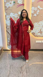 Premium Banarasi Mul chanderi lining suit set in super pretty red