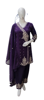Wow cotton angrakha full suit set in purple
