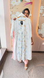 Pure Mul cotton fully embroidered suit set in blue