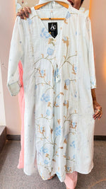 Pure Mul cotton fully embroidered suit set in blue