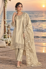 Premium tissue applique suit set in royal colour