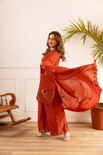 Soft Chanderi silk plazzo set in orange