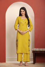 Pure cotton real mirror pintux work embroidery suit set in yellow