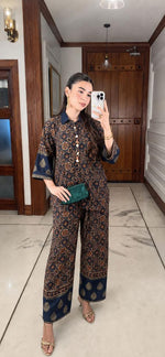 Gaji silk printed plazzo set in blue