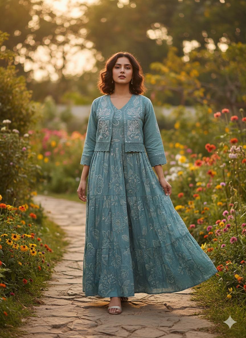 Pretty cotton one piece paired shifli jacket