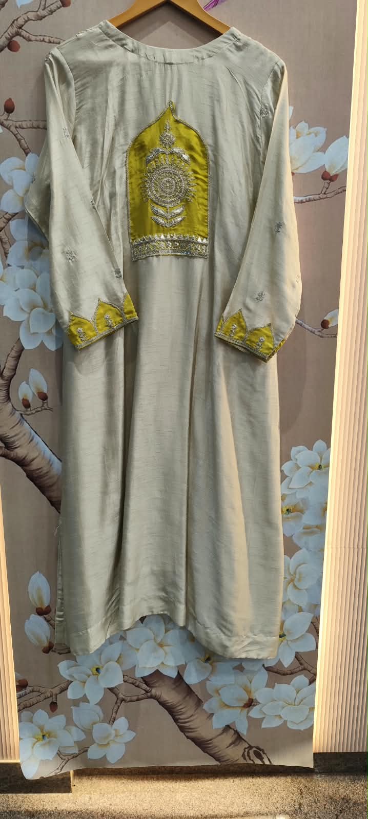 Pretty dola silk with designer back suit set with orgenza Lehariya dupatta yellow