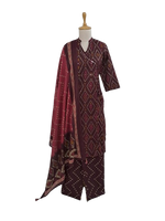 Cotton angrakha bandhani full suit set in wine
