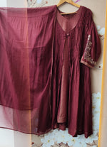 Premium Mul chanderi attached shrug in wine with pure hand work