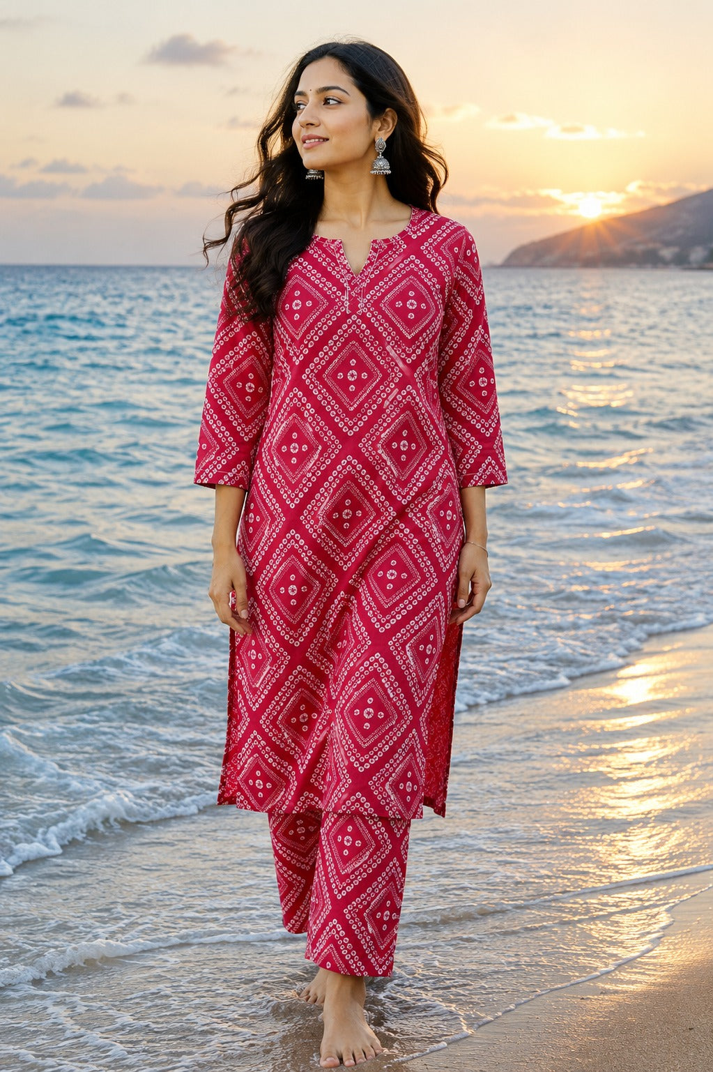Pure cotton pink bandhani kurta