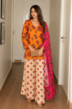 Premium Mul silk with designer neck floral suit set