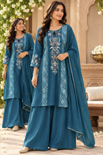 Pretty Mul chanderi brocade suit set in blue