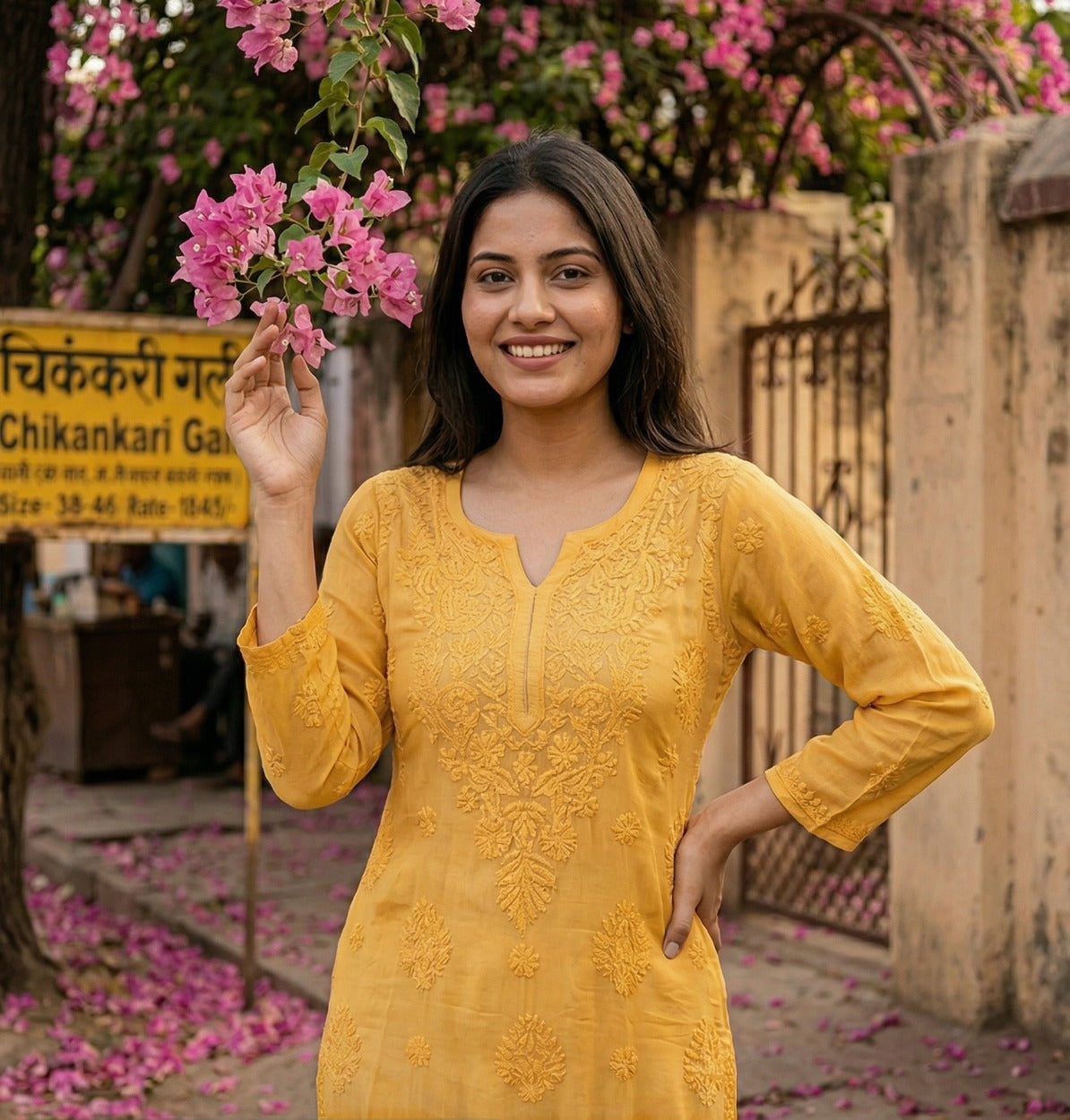 Super pretty hand chikankari with inner in yellow only kurta