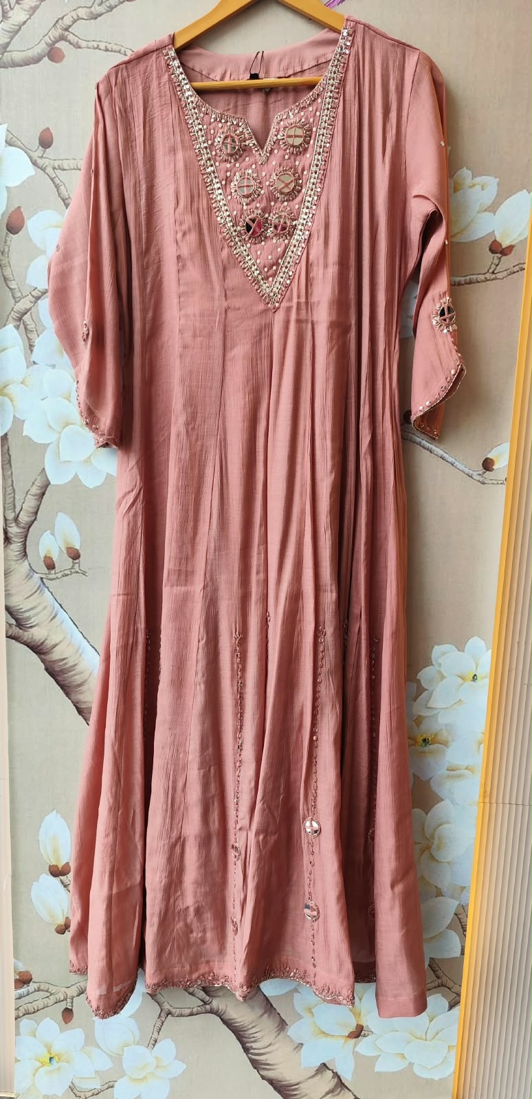 Pretty mulchanderi real mirror suit set in pink