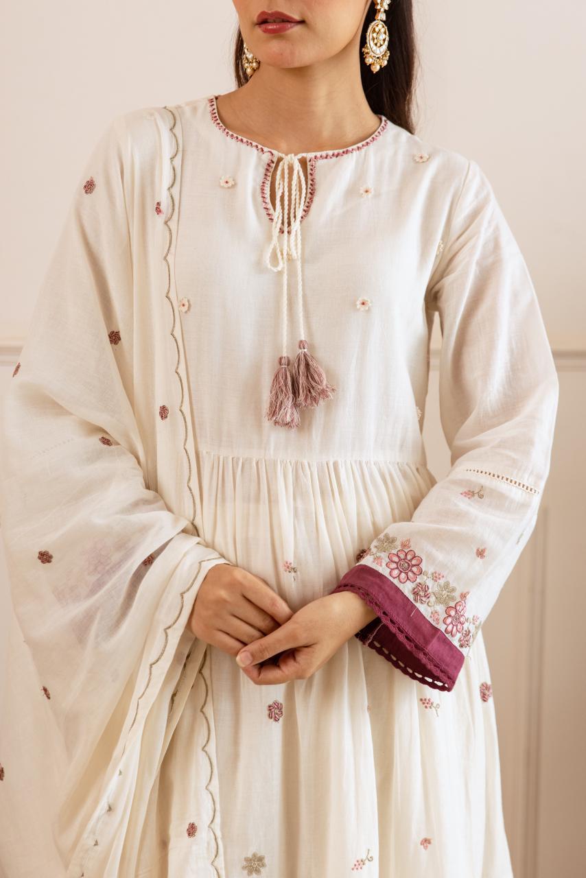 Wow mul cotton embroidery Anarkali suit set