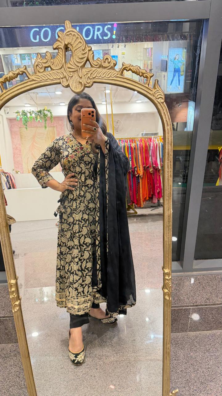 Wow cotton angrakha Anarkali suit set with embroidery and gotta detailing (loose fit)