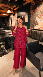 Pure crepe bandhani with designer back co ord in Rani pink