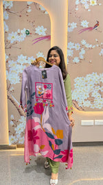 Super pretty Mul silk digital printed kurta pant in purple