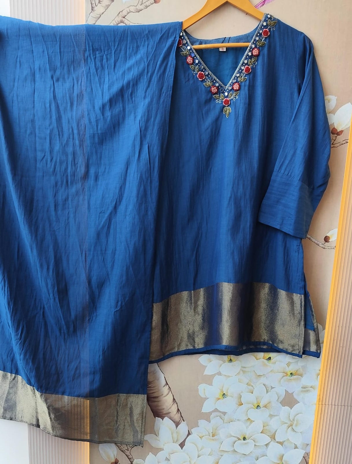 Wow Mul chanderi lakri patta farshi salwar in blue