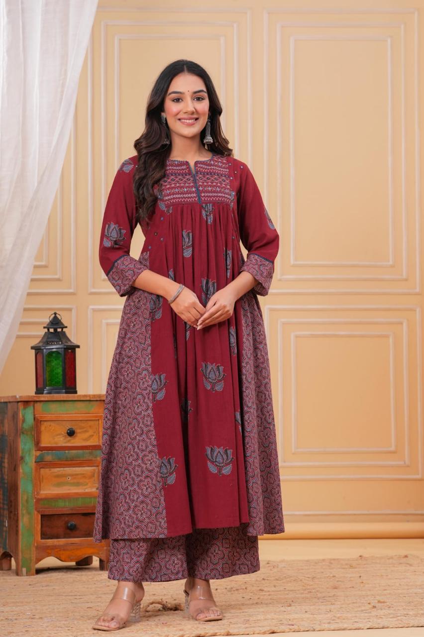 Pretty cotton ajrakh kurta pant