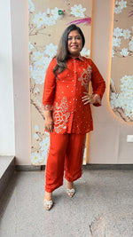 Premium chinon with lining pretty handwork co ord in rust