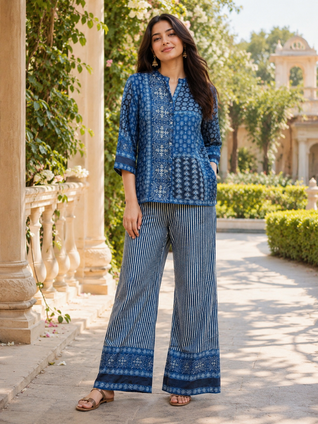 Pure crepe co ord set in blue