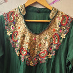 Super pretty handowrkd Mul chanderi suit set in bottle green
