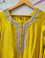 Premium chinon digital printed heavy sharara lace detailing full suit set in yellow