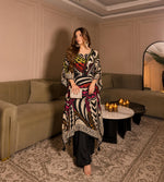 Pure crepe black abstract kaftan set