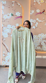 Pretty pretty tissue with heavy pearl work in mint green