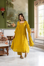 Pure Mul cotton Cheks suit set in yellow