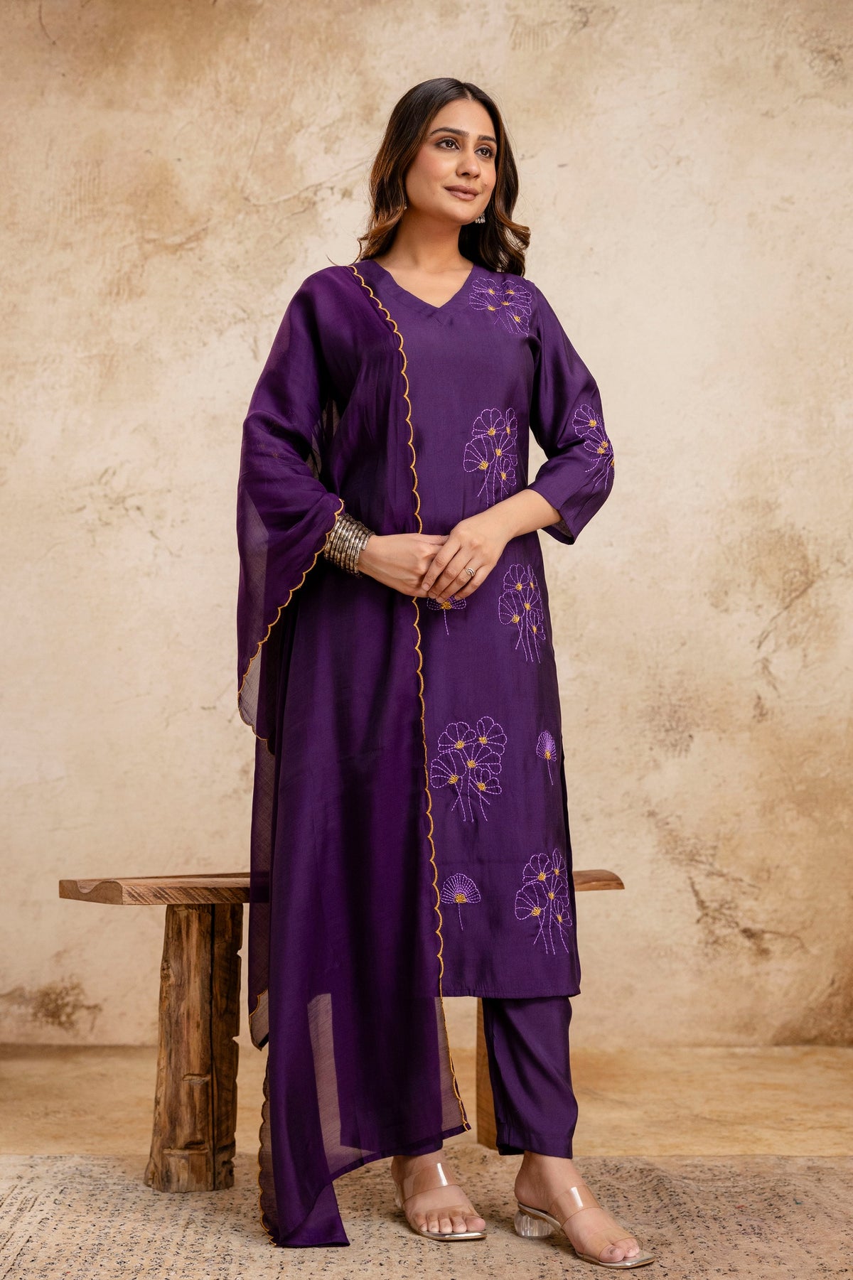 Pretty bemberg muslin embroidered suit in purple