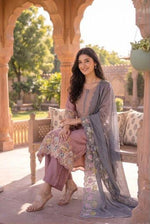Premium Mul chanderi applique suit set in onion pink