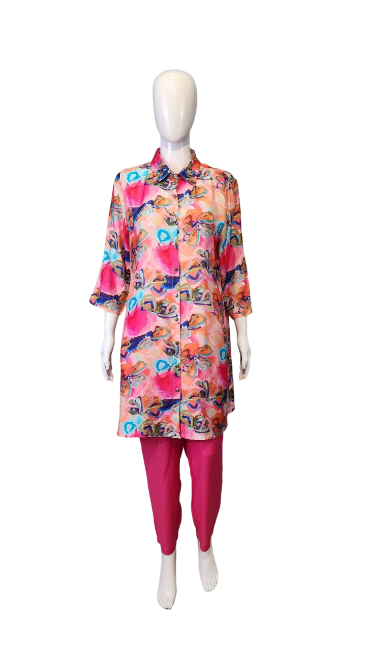 Pure butter soft muslin silk with embellished neck co ord