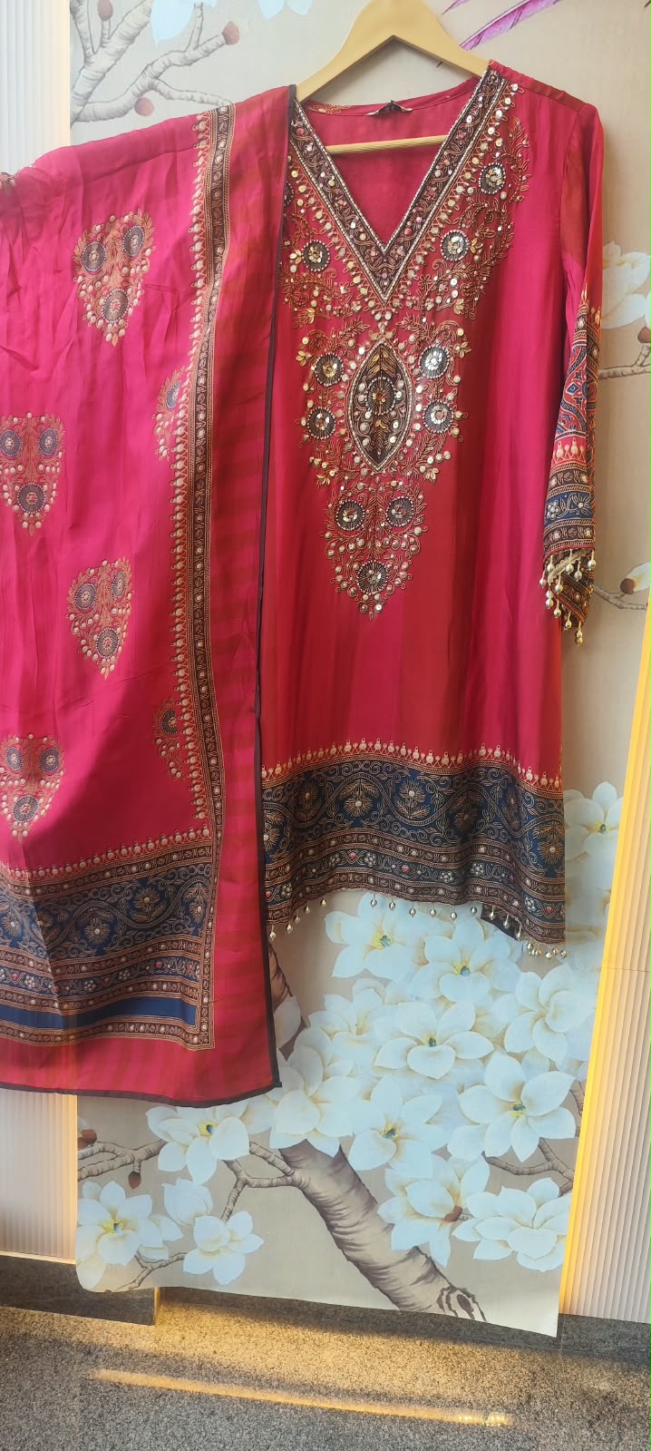 Premium soft dola silk lining farshi salwar suit set in red !! (Dispatch by Saturday) !