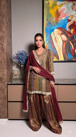 Glass tissue lace detailing suit in multi colour