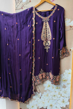 Beautiful purple heavy plazzo pant suit set with intricate detailing