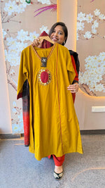 Real mirror yellow n red cotton full suit set