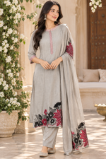 Mul chanderi applique suit set