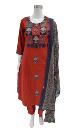 Premium cotton applique work full suit set