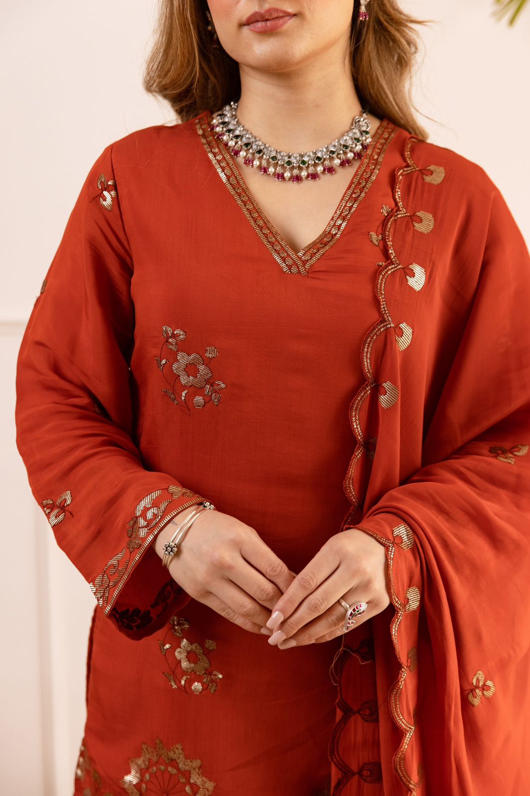 Soft Chanderi silk plazzo set in orange