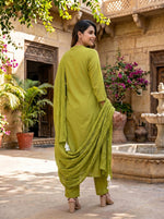 Premium cotton embroidered suit set in green