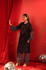 Pure crepe ajrakh real mirror co ord set in black