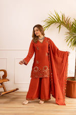 Soft Chanderi silk plazzo set in orange