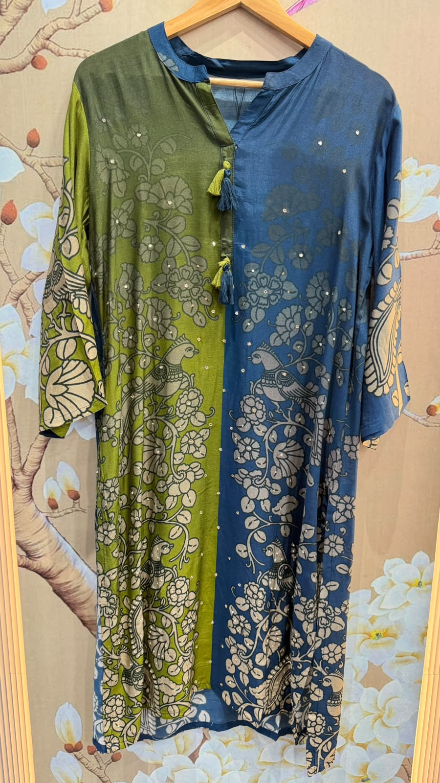 Premium Mul silk green n blue kurta pant