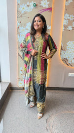 Pretty Mul silk lining farshi salwar suit set in pink n green