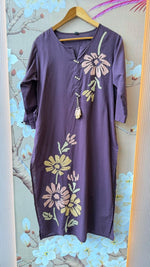 Pure cotton 3d embroidery suit set in purple