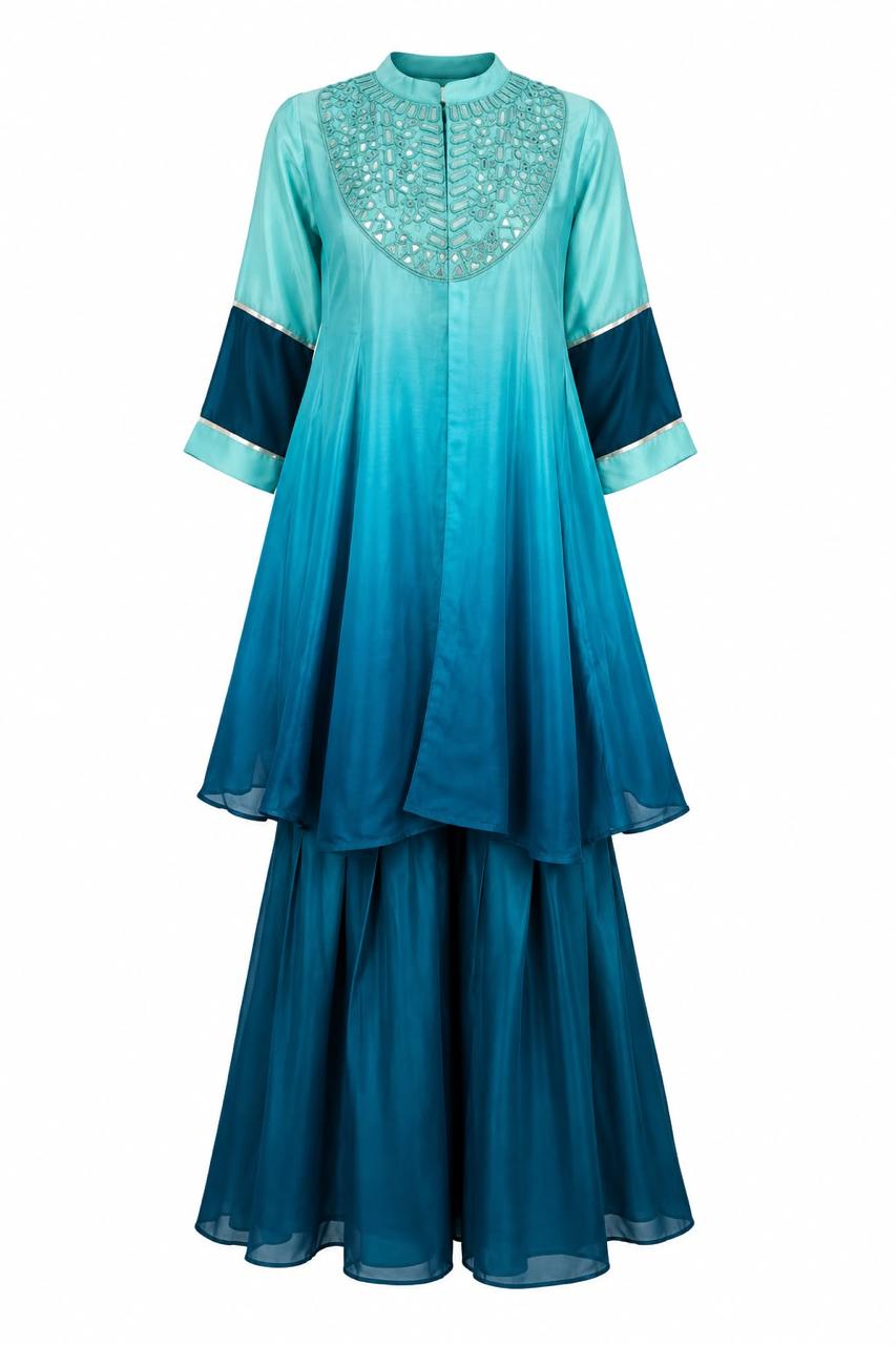 Real mirror ombre silk co ord in blue