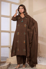 Pretty Mul cotton embroidered in brownFull suit set