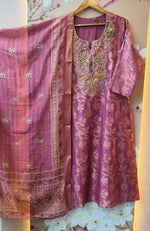 Premium Banarasi suit set in pink with zari detailing