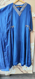 Real mirror crepe silk designer royal blue suit set